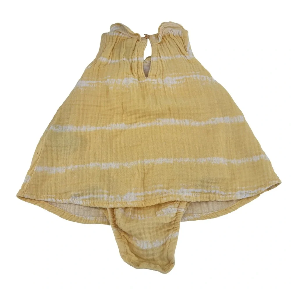 7 For All Mankind Baby Girl Yellow Tie Dye Gauze Dress Bodysuit 0-3M Sleeveless